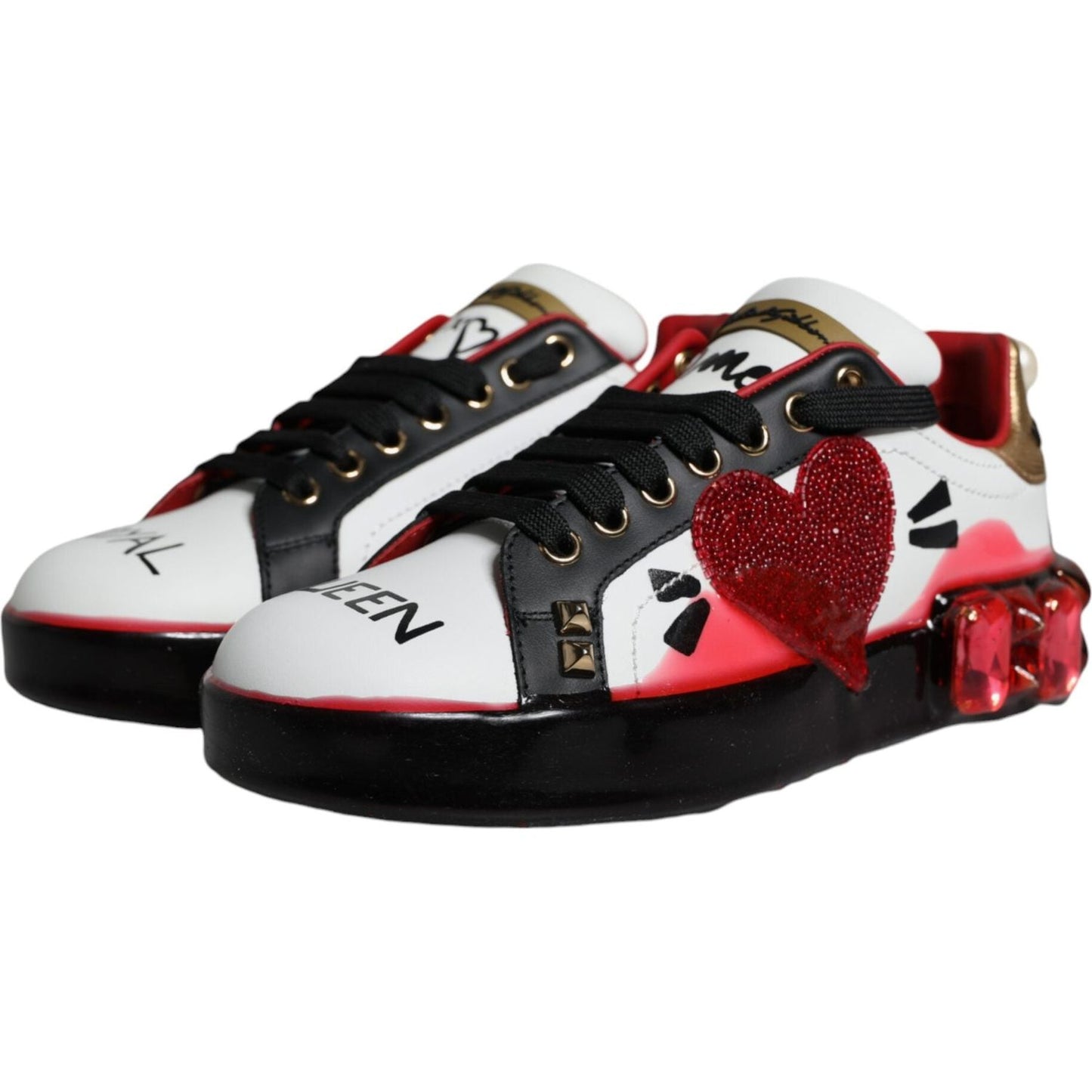 Dolce & Gabbana White Red Crystals Leather Portofino Sneakers Shoes Dolce & Gabbana