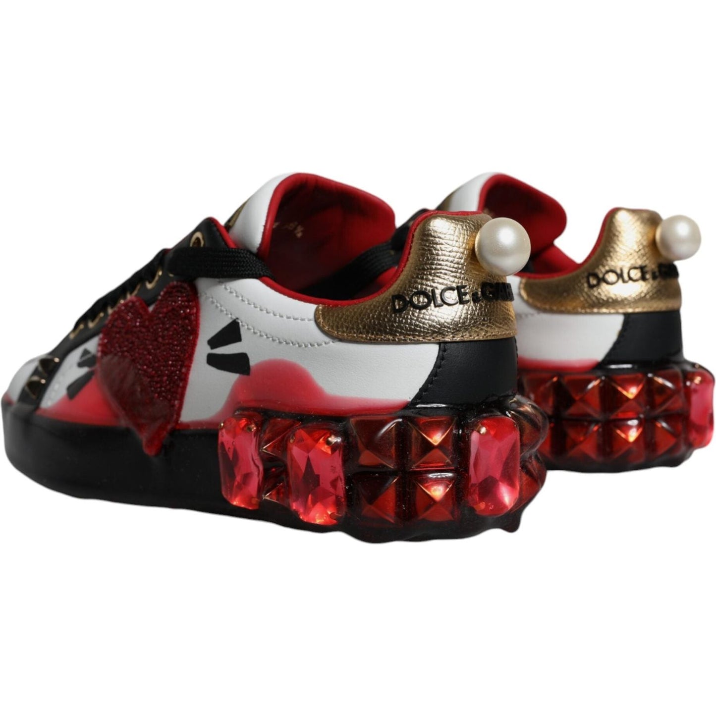 Dolce & Gabbana White Red Crystals Leather Portofino Sneakers Shoes Dolce & Gabbana