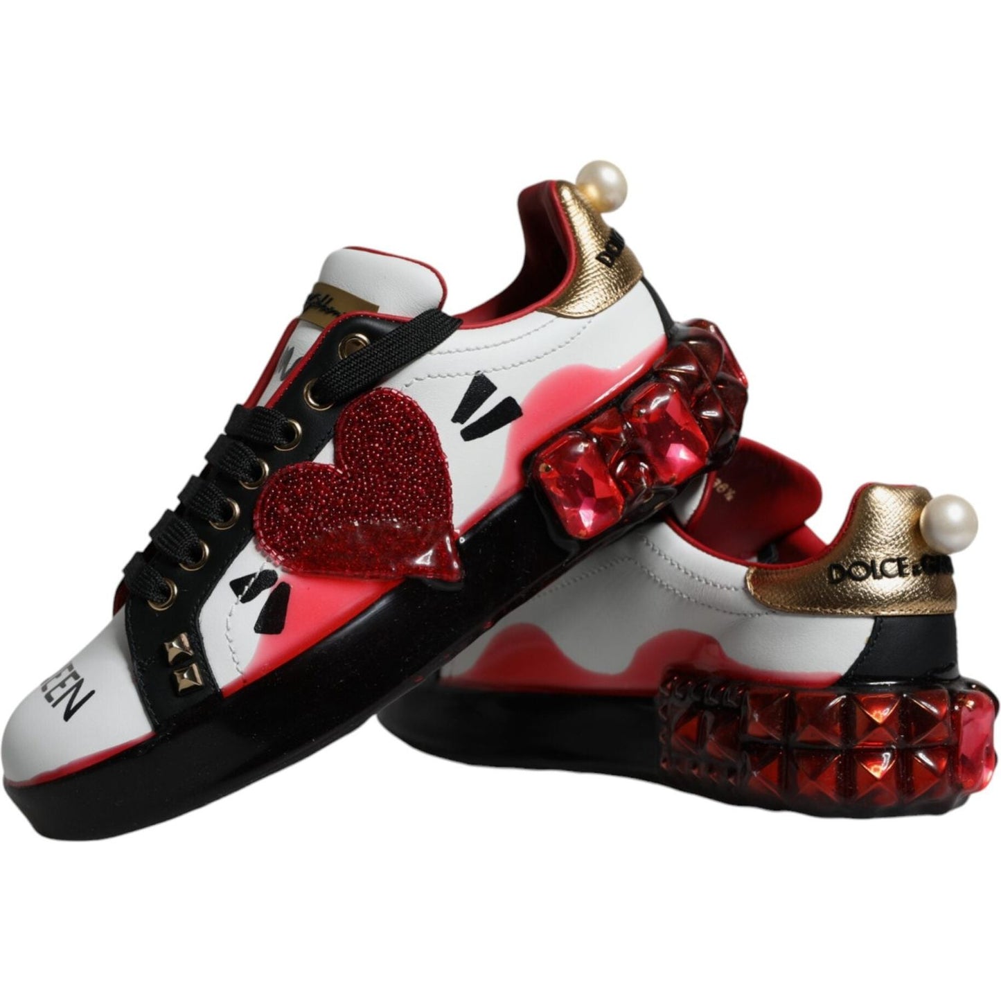 Dolce & Gabbana White Red Crystals Leather Portofino Sneakers Shoes Dolce & Gabbana