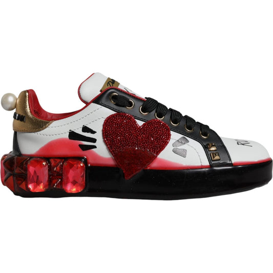 Dolce & Gabbana White Red Crystals Leather Portofino Sneakers Shoes Dolce & Gabbana