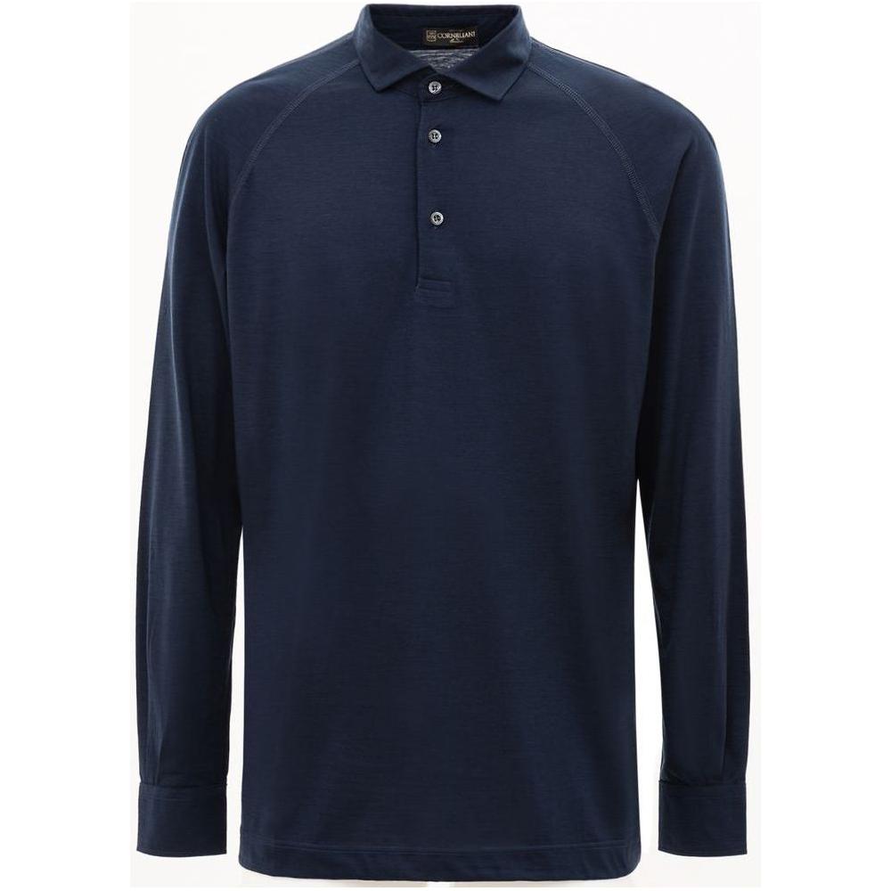 Corneliani Blue Wool Vergine Polo Shirt Corneliani