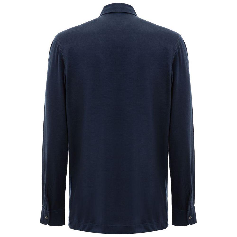 Corneliani Blue Wool Vergine Polo Shirt Corneliani