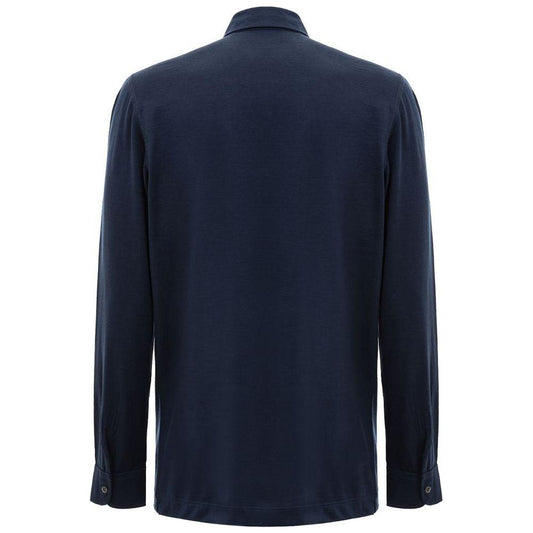 Corneliani Blue Wool Vergine Polo Shirt Corneliani