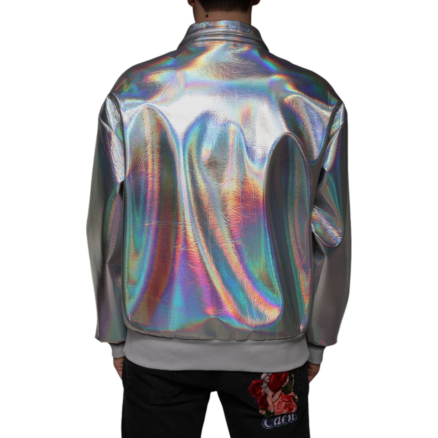 Dolce & Gabbana Silver Iridescent Full Zip Men Bomber Jacket Dolce & Gabbana