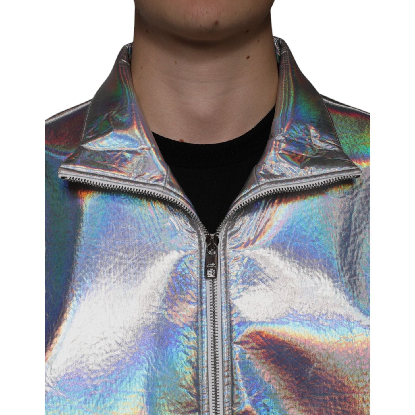 Dolce & Gabbana Silver Iridescent Full Zip Men Bomber Jacket Dolce & Gabbana