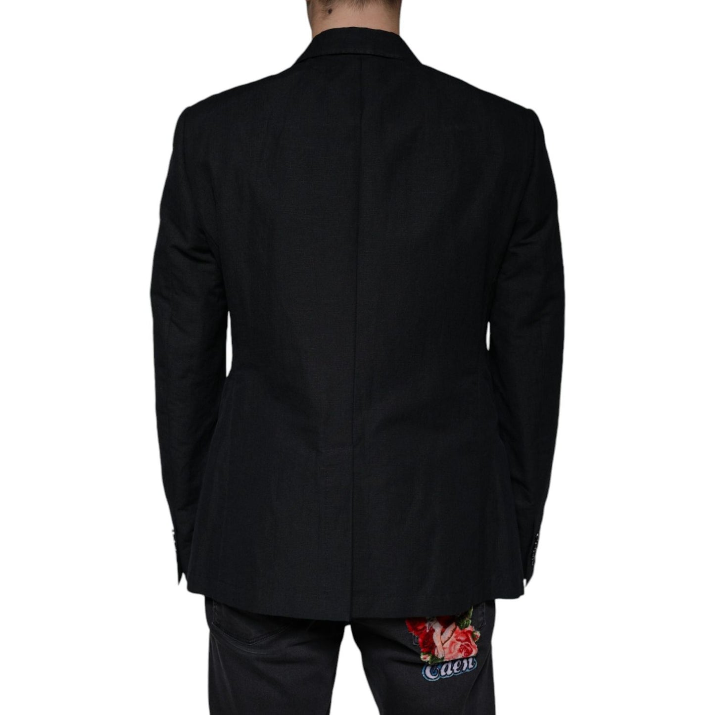 Dolce & Gabbana Black Linen Double Breasted Dress Blazer Dolce & Gabbana