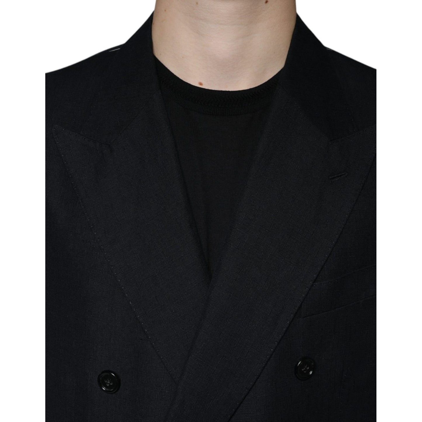 Dolce & Gabbana Black Linen Double Breasted Dress Blazer Dolce & Gabbana