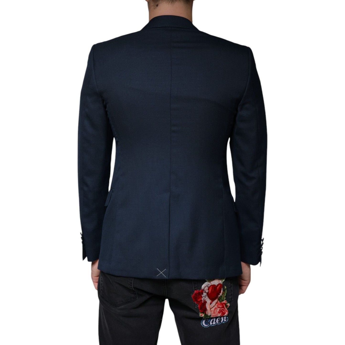 Dolce & Gabbana Blue Wool Logo Single Breasted Coat Blazer Dolce & Gabbana