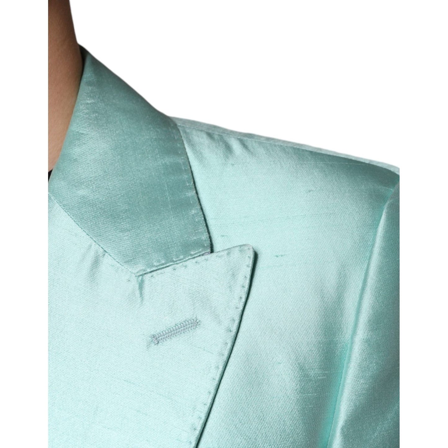 Dolce & Gabbana Mint Green Silk Single Breasted Coat Blazer Dolce & Gabbana