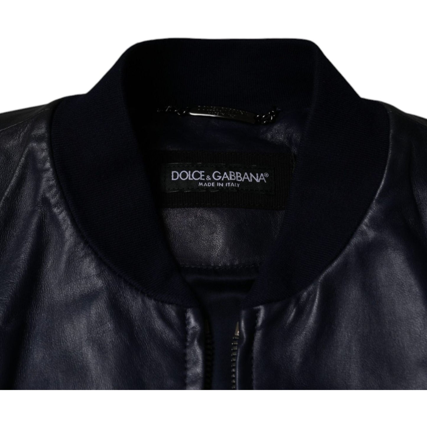 Dolce & Gabbana Blue Lambskin Leather Full Zip Biker Jacket Dolce & Gabbana