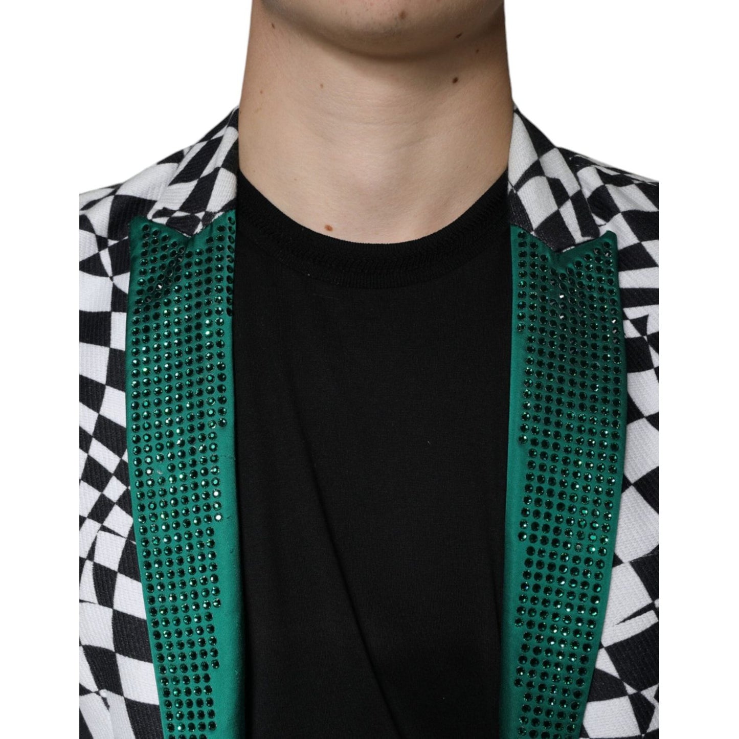 John Richmond Black White Checkered Crystal Single Breasted Blazer John Richmond