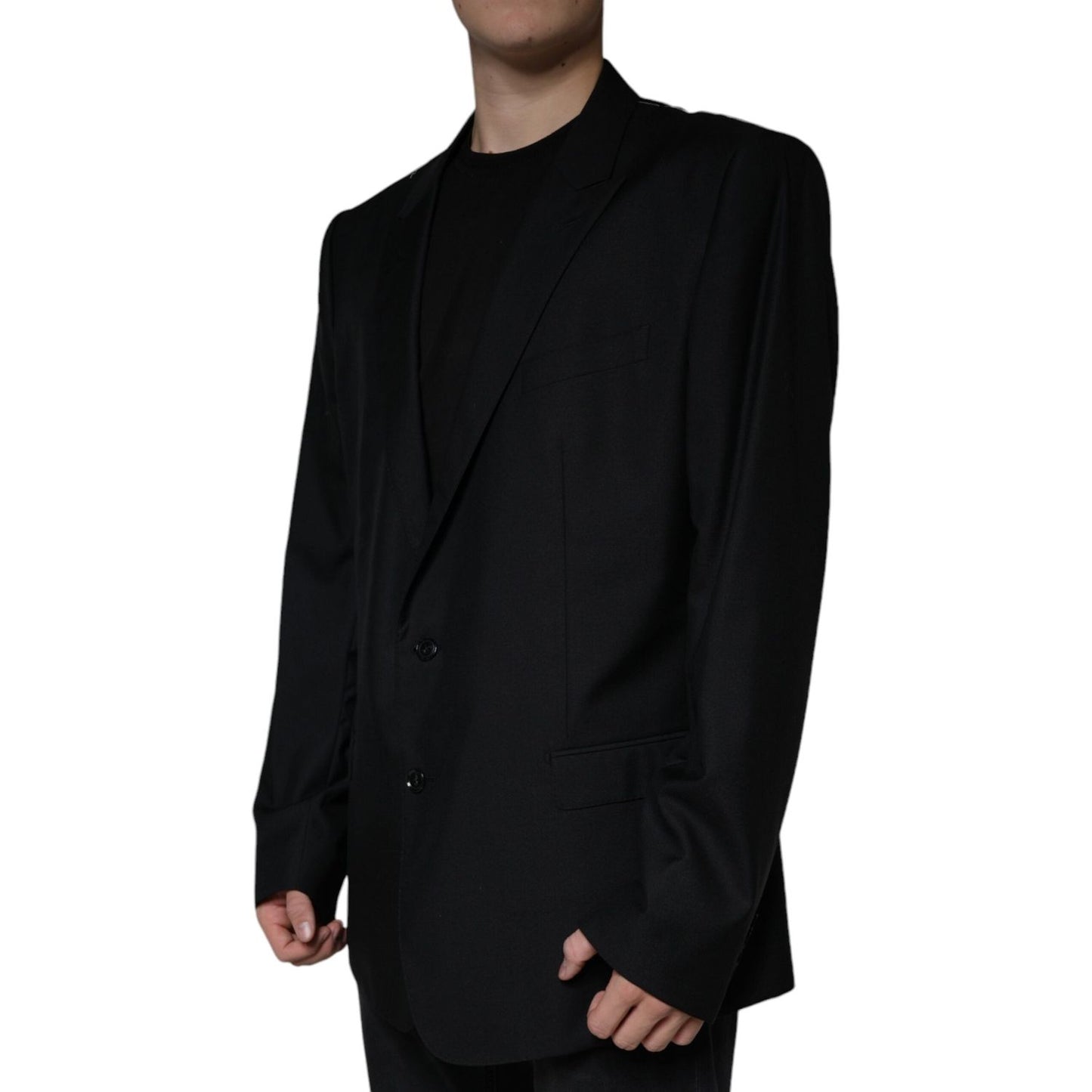 Dolce & Gabbana Black Wool Single Breasted Men Coat Blazer Dolce & Gabbana