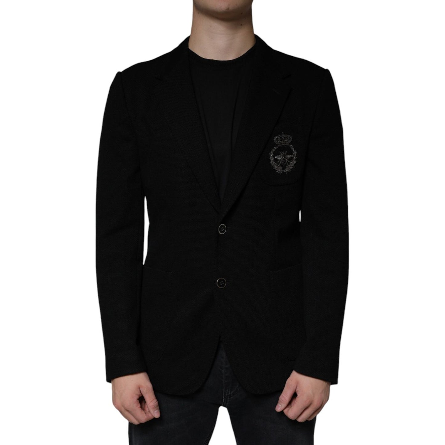 Dolce & Gabbana Black Crown Bee Single Breasted Coat Blazer Dolce & Gabbana