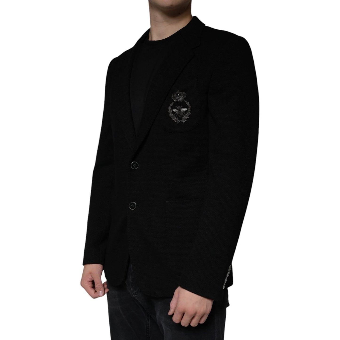 Dolce & Gabbana Black Crown Bee Single Breasted Coat Blazer Dolce & Gabbana