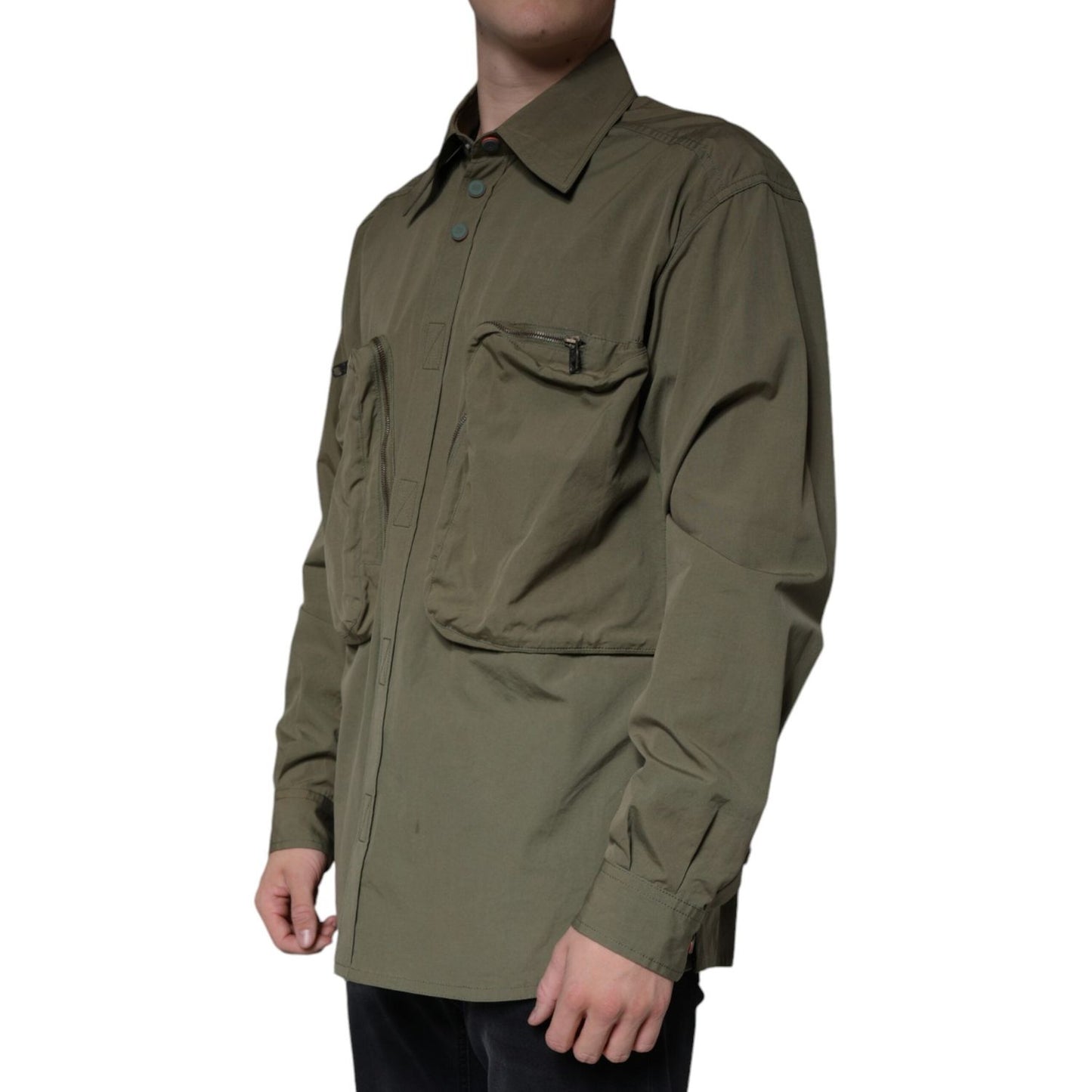 Dolce & Gabbana Military Green Cotton Bend Collared Coat Jacket Dolce & Gabbana