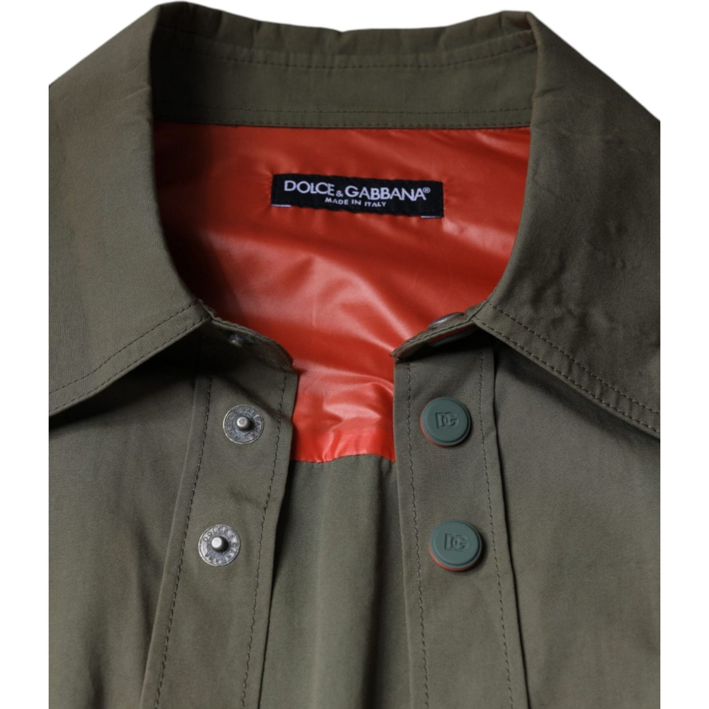 Dolce & Gabbana Military Green Cotton Bend Collared Coat Jacket Dolce & Gabbana