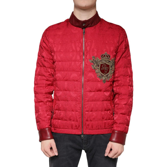 Dolce & Gabbana Red Quilted Bomber Gold Crown Logo Jacket Dolce & Gabbana