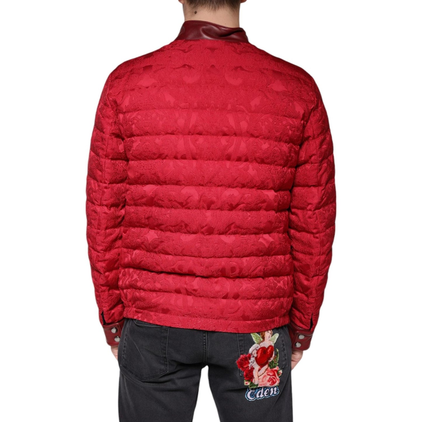 Dolce & Gabbana Red Quilted Bomber Gold Crown Logo Jacket Dolce & Gabbana