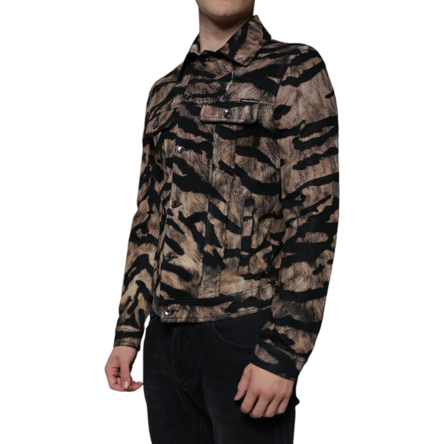 Dolce & Gabbana Brown Tiger Button Down Collared Jacket Dolce & Gabbana