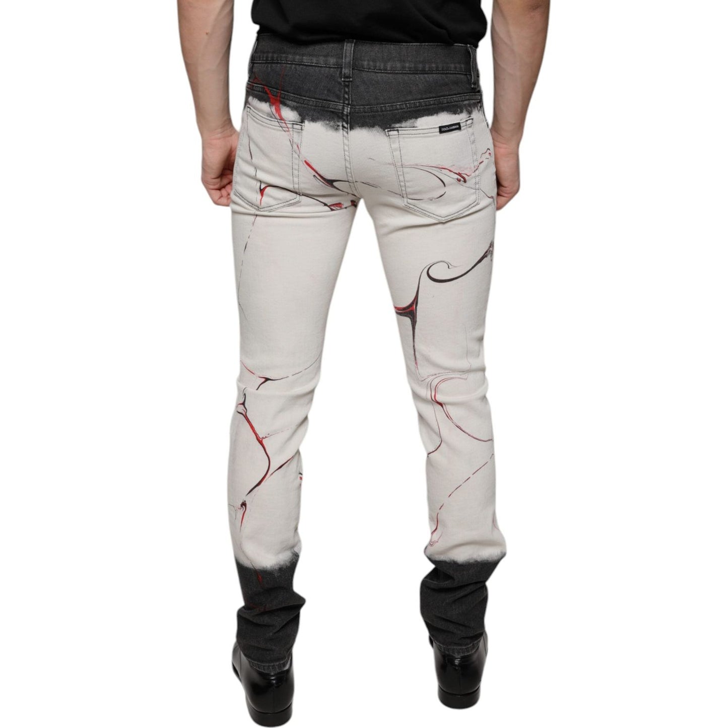 Dolce & Gabbana Black White Printed Skinny Men Denim Jeans Dolce & Gabbana