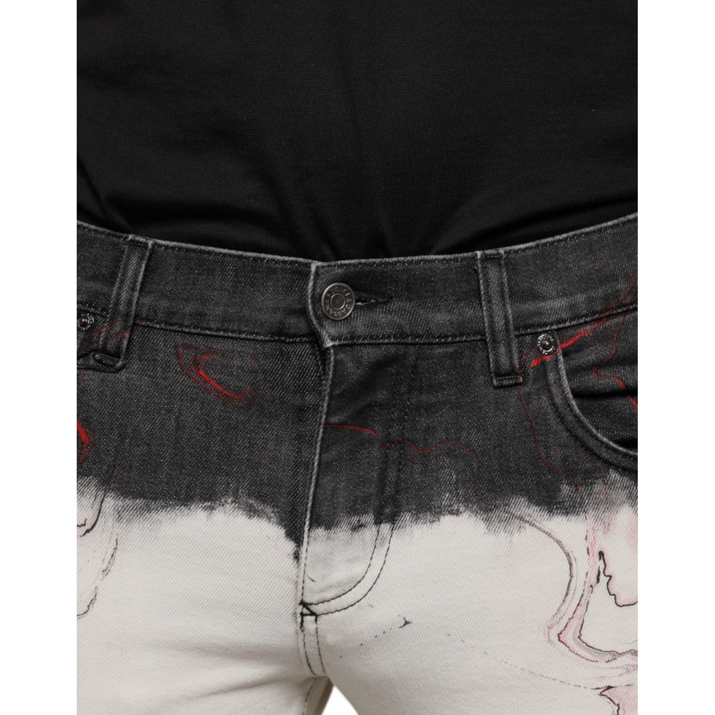 Dolce & Gabbana Black White Printed Skinny Men Denim Jeans Dolce & Gabbana