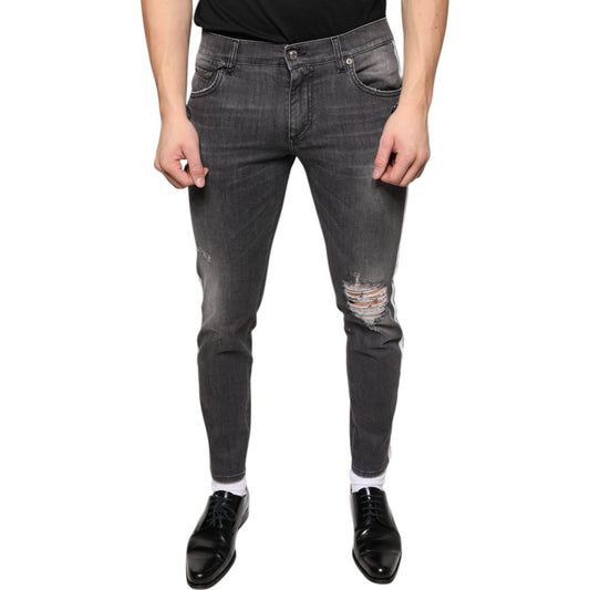 Dolce & Gabbana Black Tattered Cotton Skinny Men Denim Jeans Dolce & Gabbana