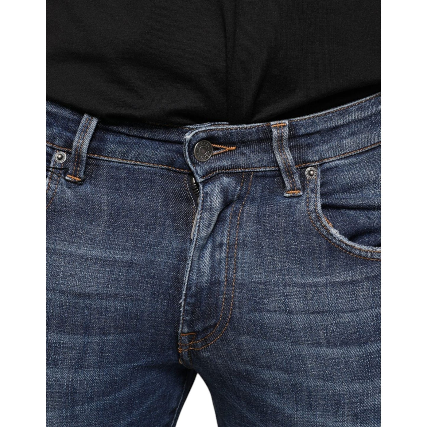 Dolce & Gabbana Dark Blue Washed Cotton Skinny Denim Jeans Dolce & Gabbana