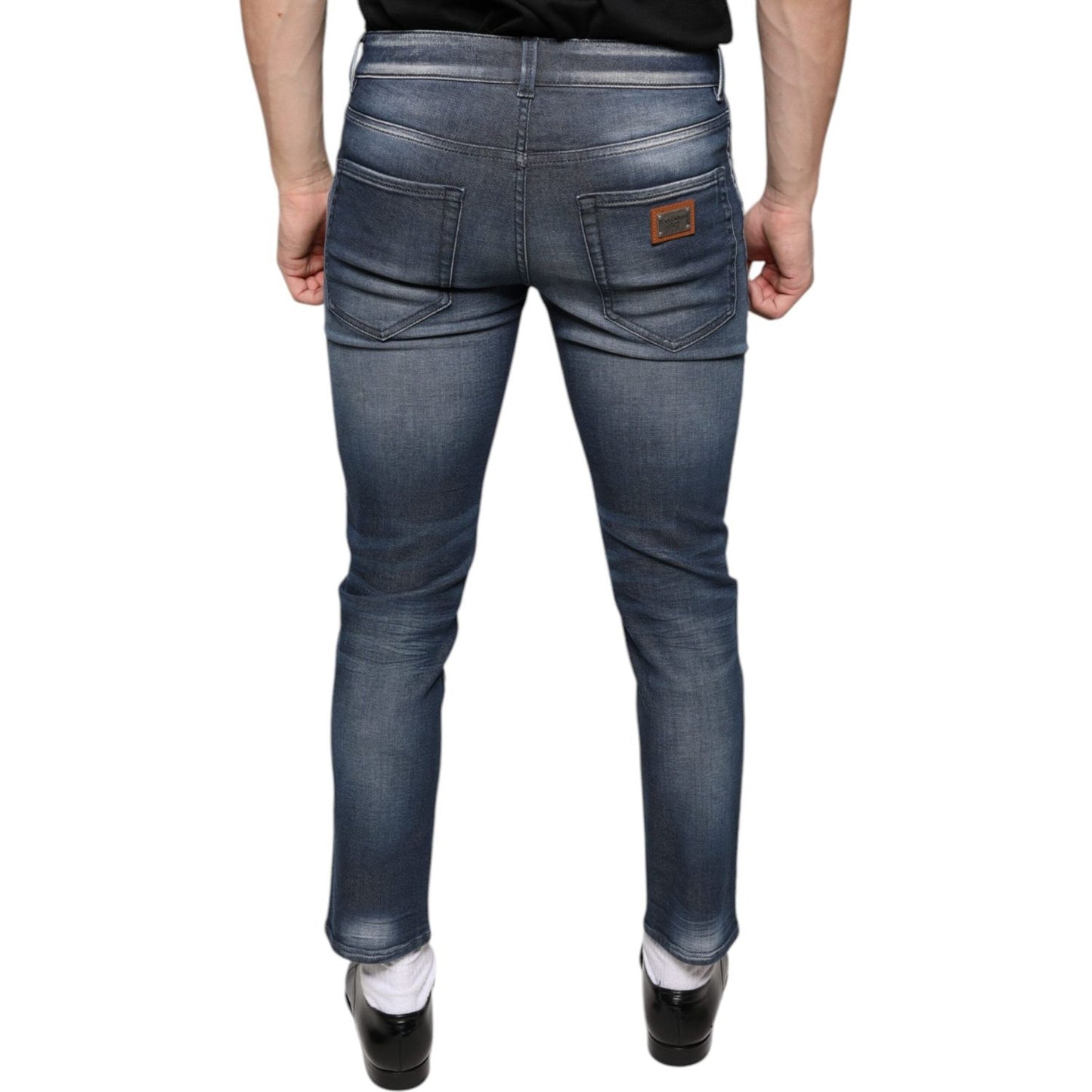 Dolce & Gabbana Dark Blue Washed Cotton Skinny Denim Jeans Dolce & Gabbana