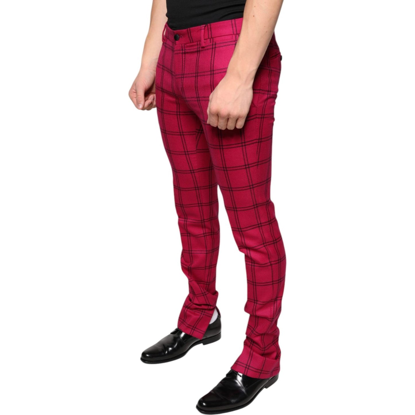 Dolce & Gabbana Pink Checkered Wool Skinny Pants Dolce & Gabbana