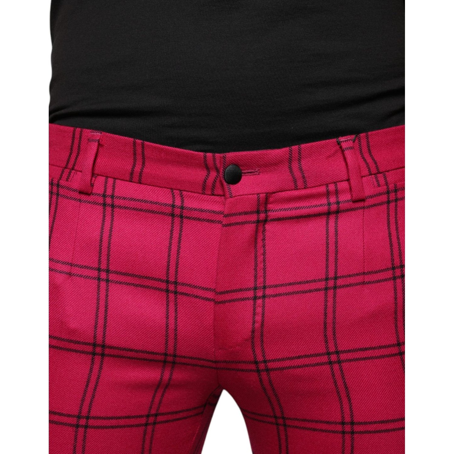 Dolce & Gabbana Pink Checkered Wool Skinny Pants Dolce & Gabbana