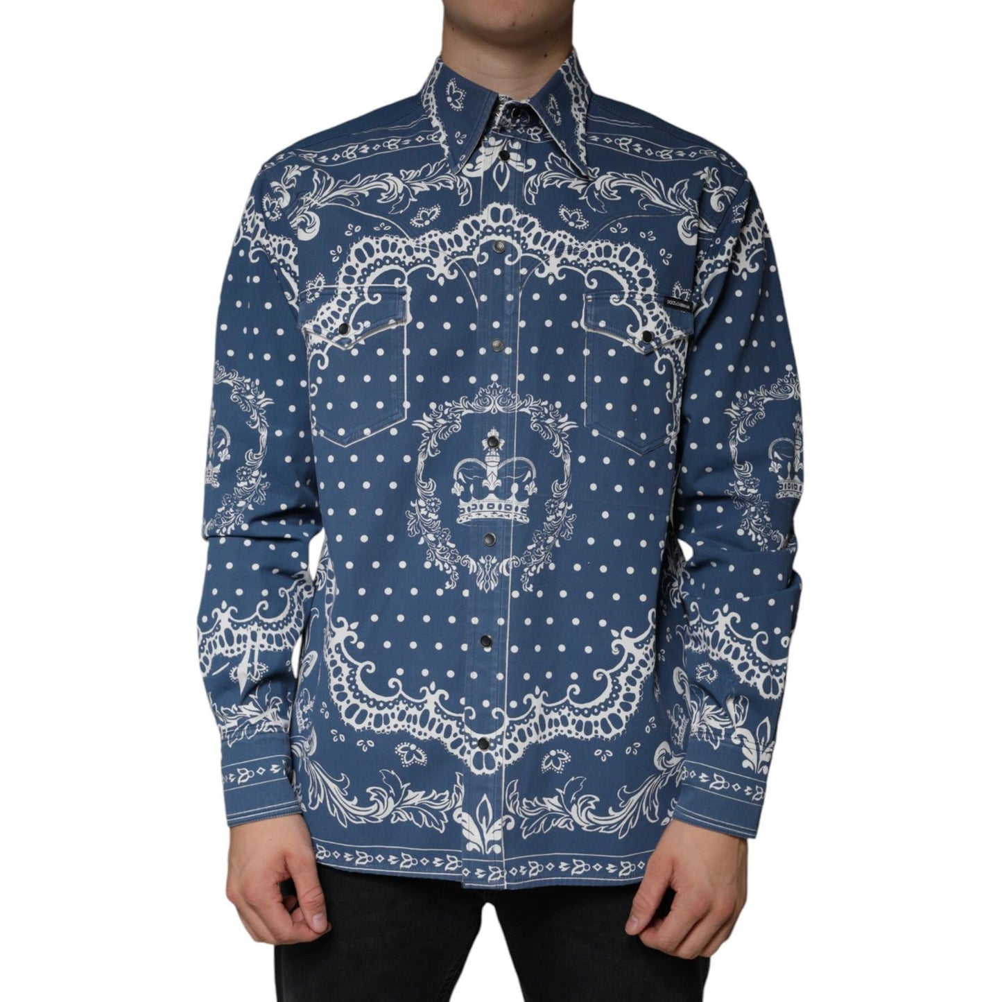 Dolce & Gabbana Blue White Bandana Print Cotton Casual Shirt Dolce & Gabbana