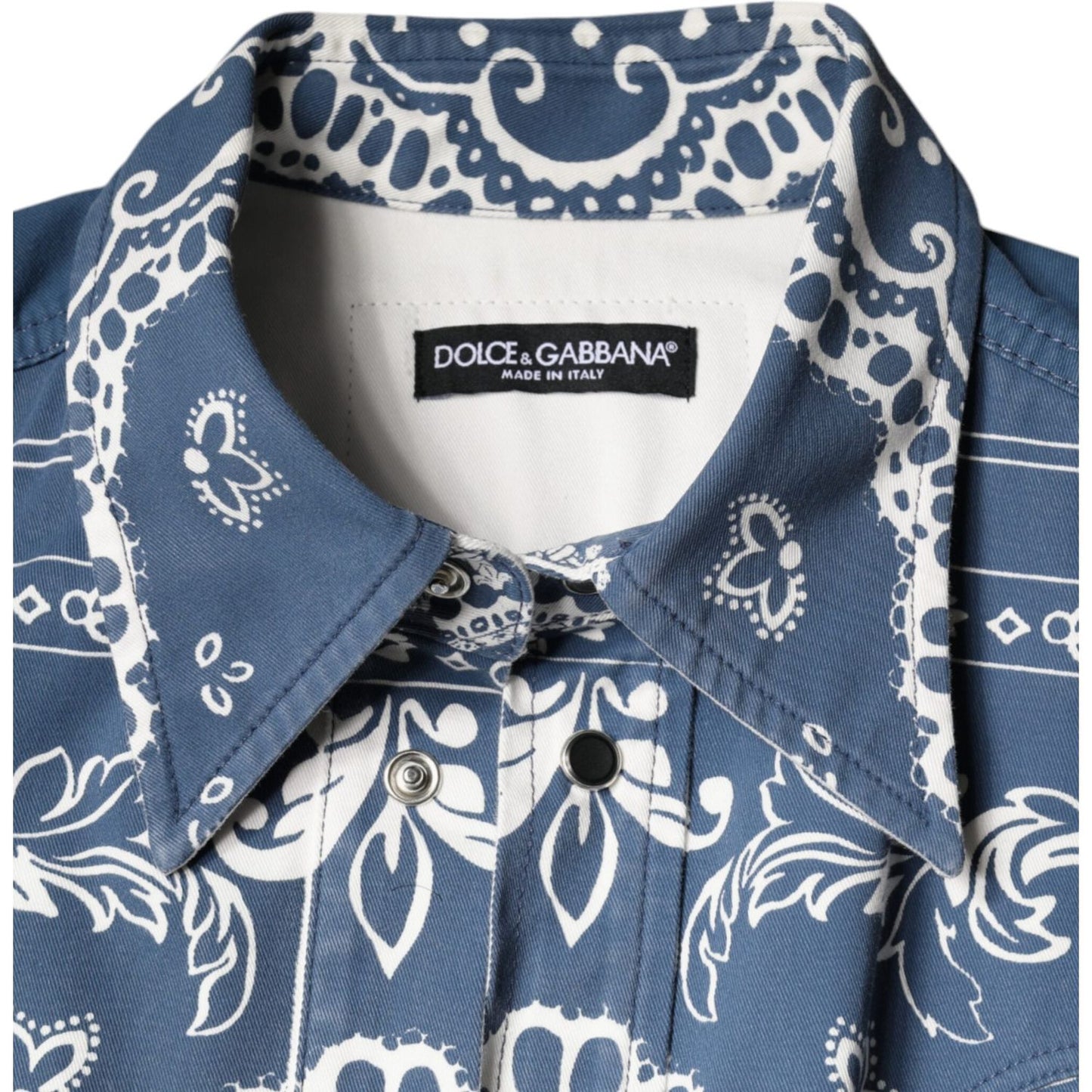 Dolce & Gabbana Blue White Bandana Print Cotton Casual Shirt Dolce & Gabbana