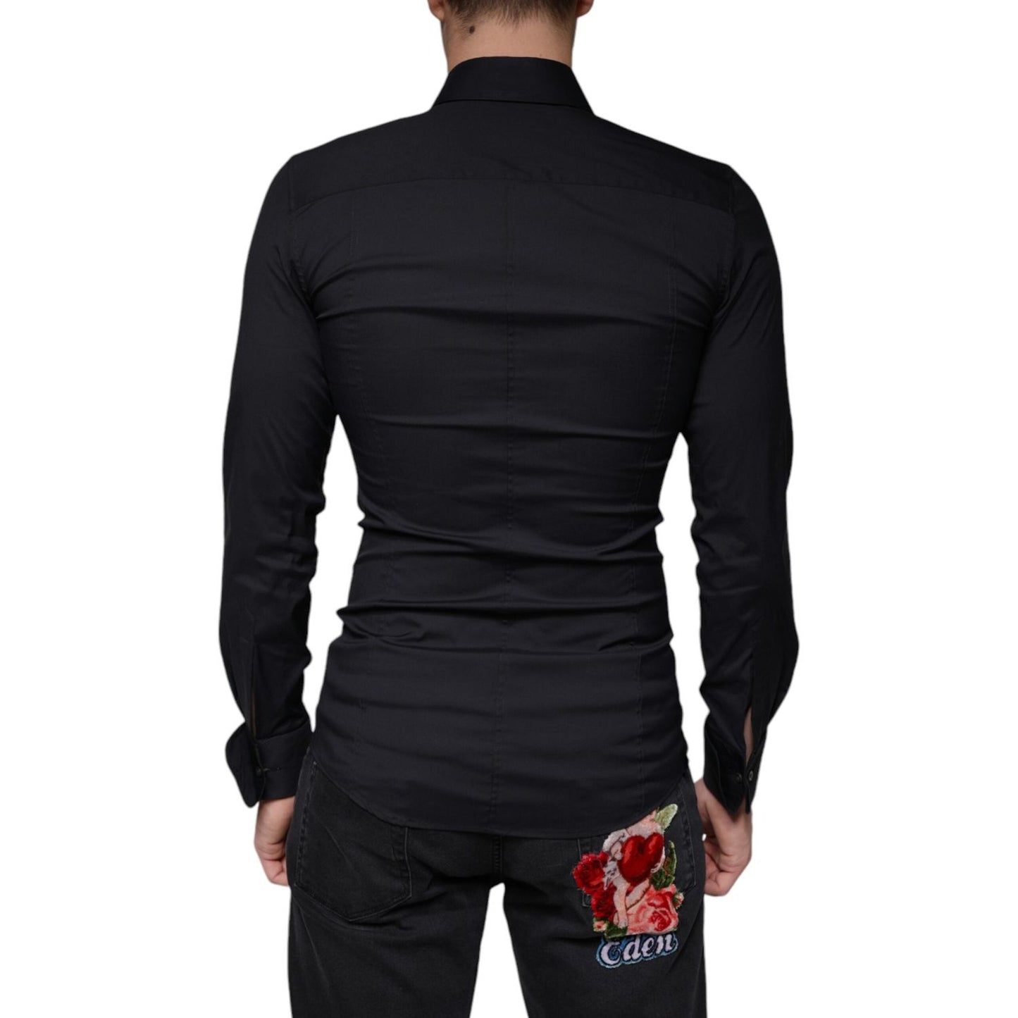 Dolce & Gabbana Black Logo Embroidered SICILIA Dress Shirt Dolce & Gabbana