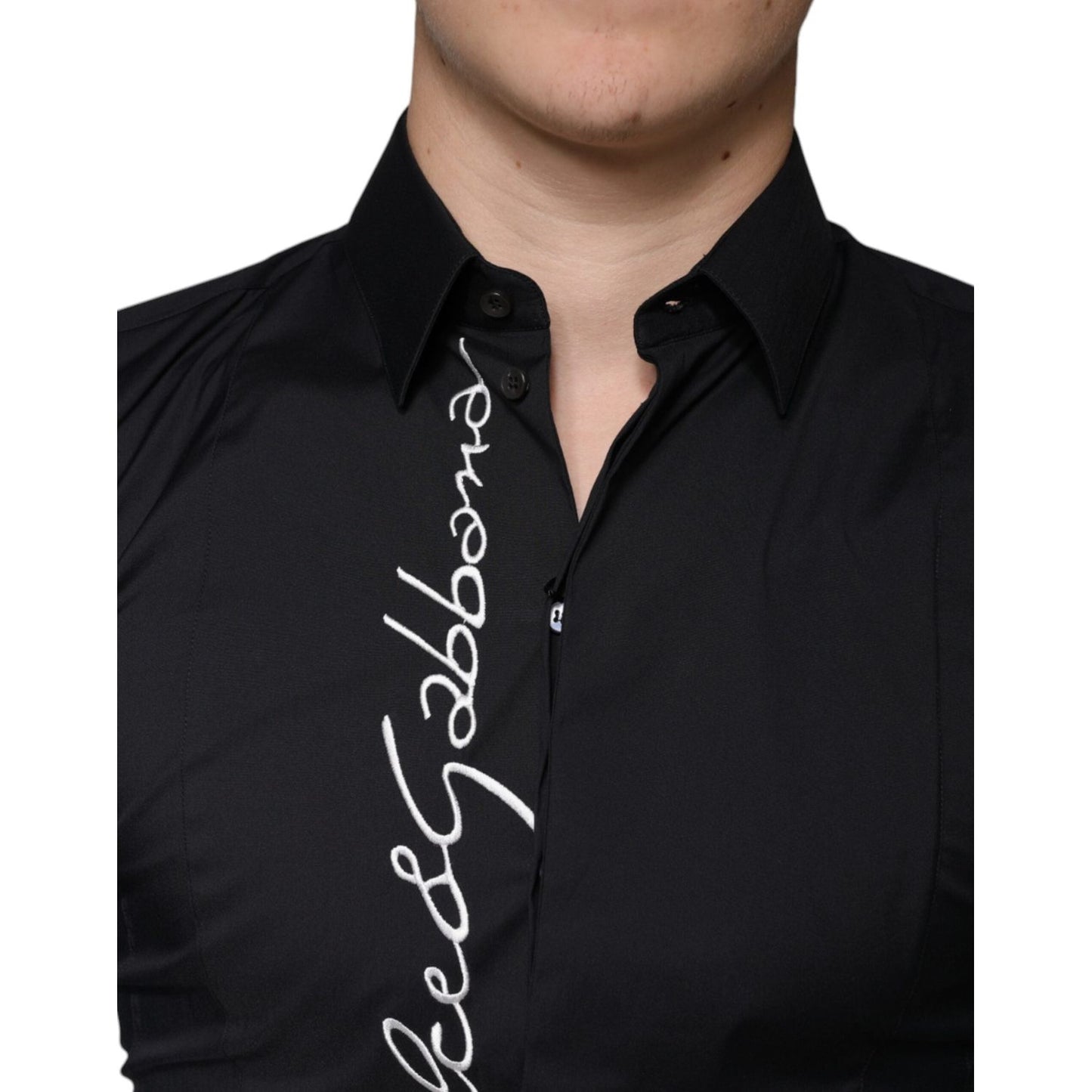 Dolce & Gabbana Black Logo Embroidered SICILIA Dress Shirt Dolce & Gabbana