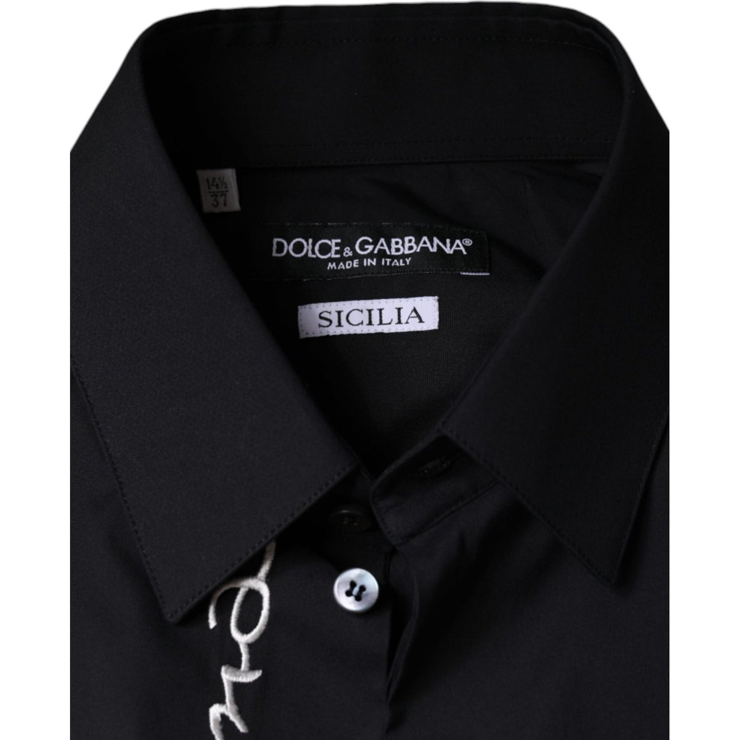 Dolce & Gabbana Black Logo Embroidered SICILIA Dress Shirt Dolce & Gabbana