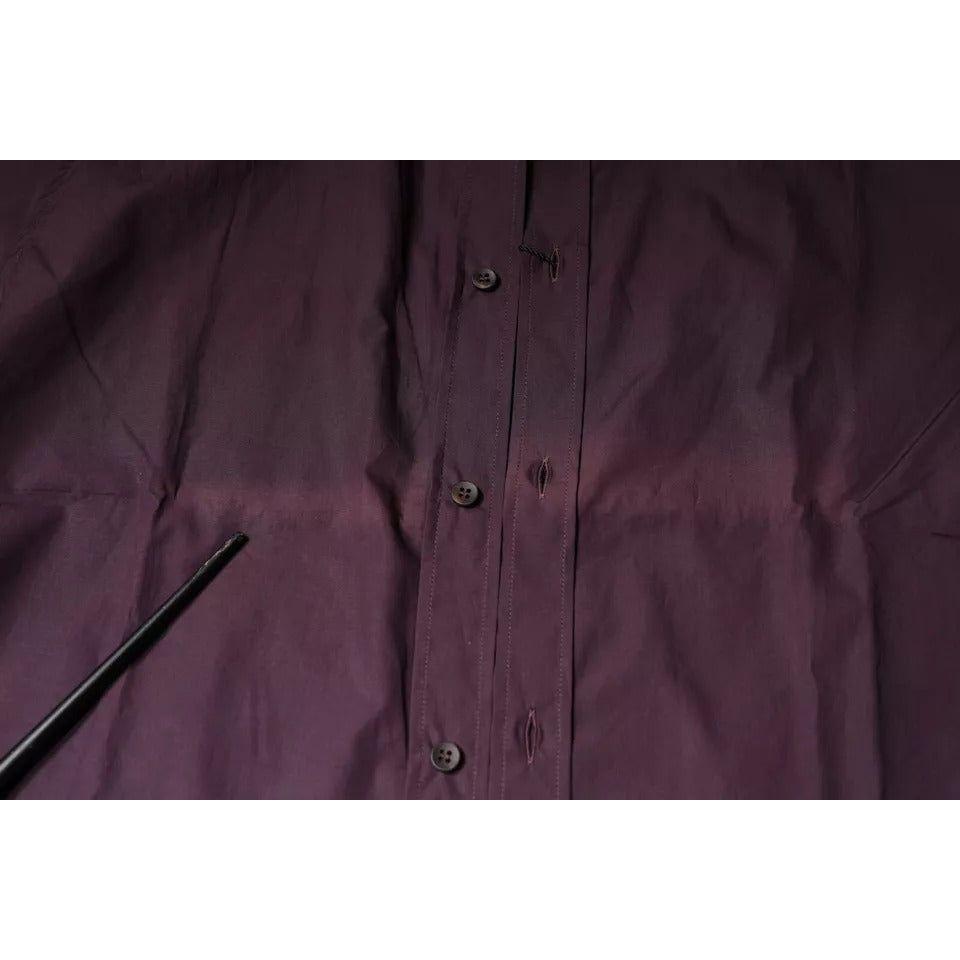 Dolce & Gabbana Dark Violet Cotton Dress GOLD Men Formal Shirt Dolce & Gabbana