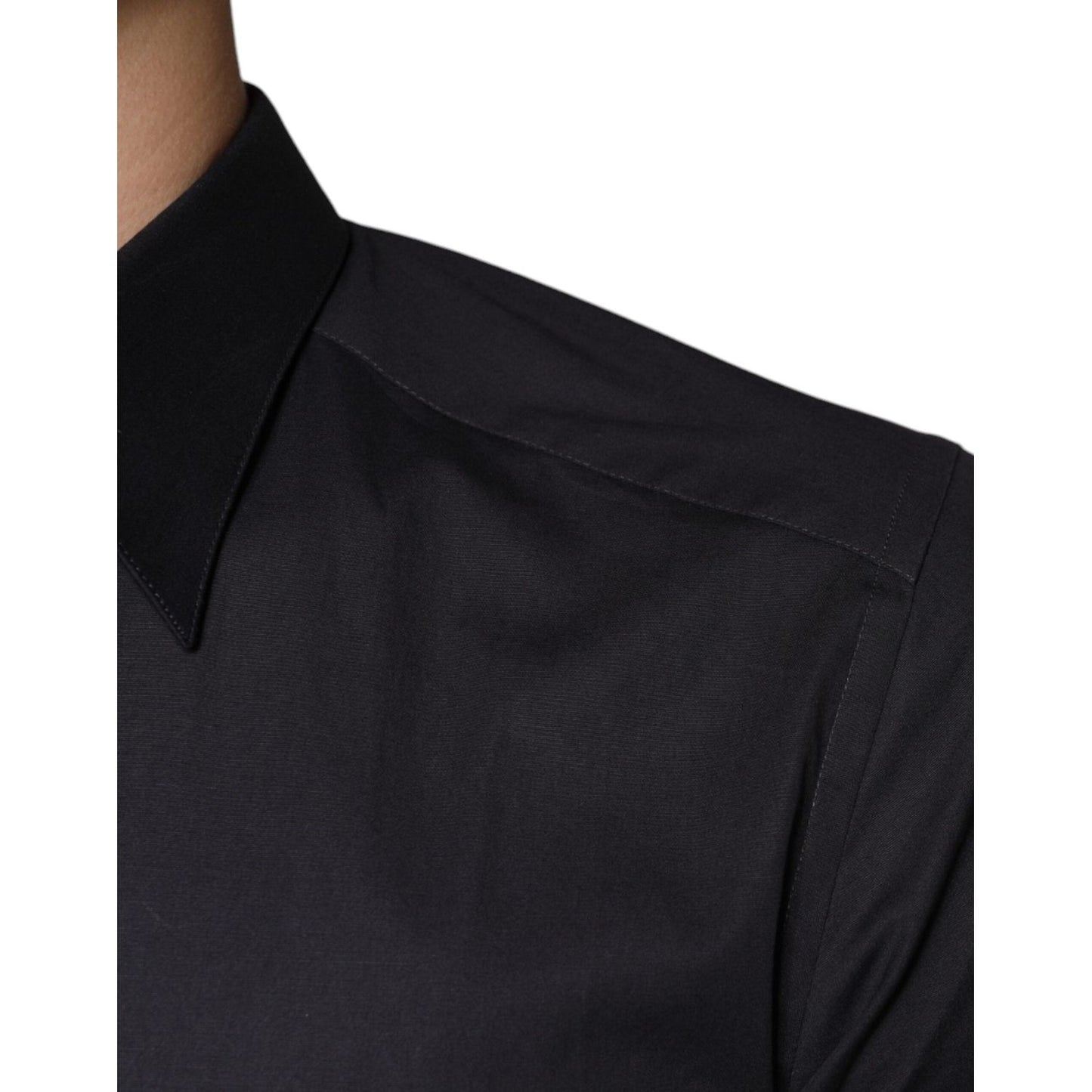 Dolce & Gabbana Black Cotton Stretch Dress GOLD Formal Shirt Dolce & Gabbana