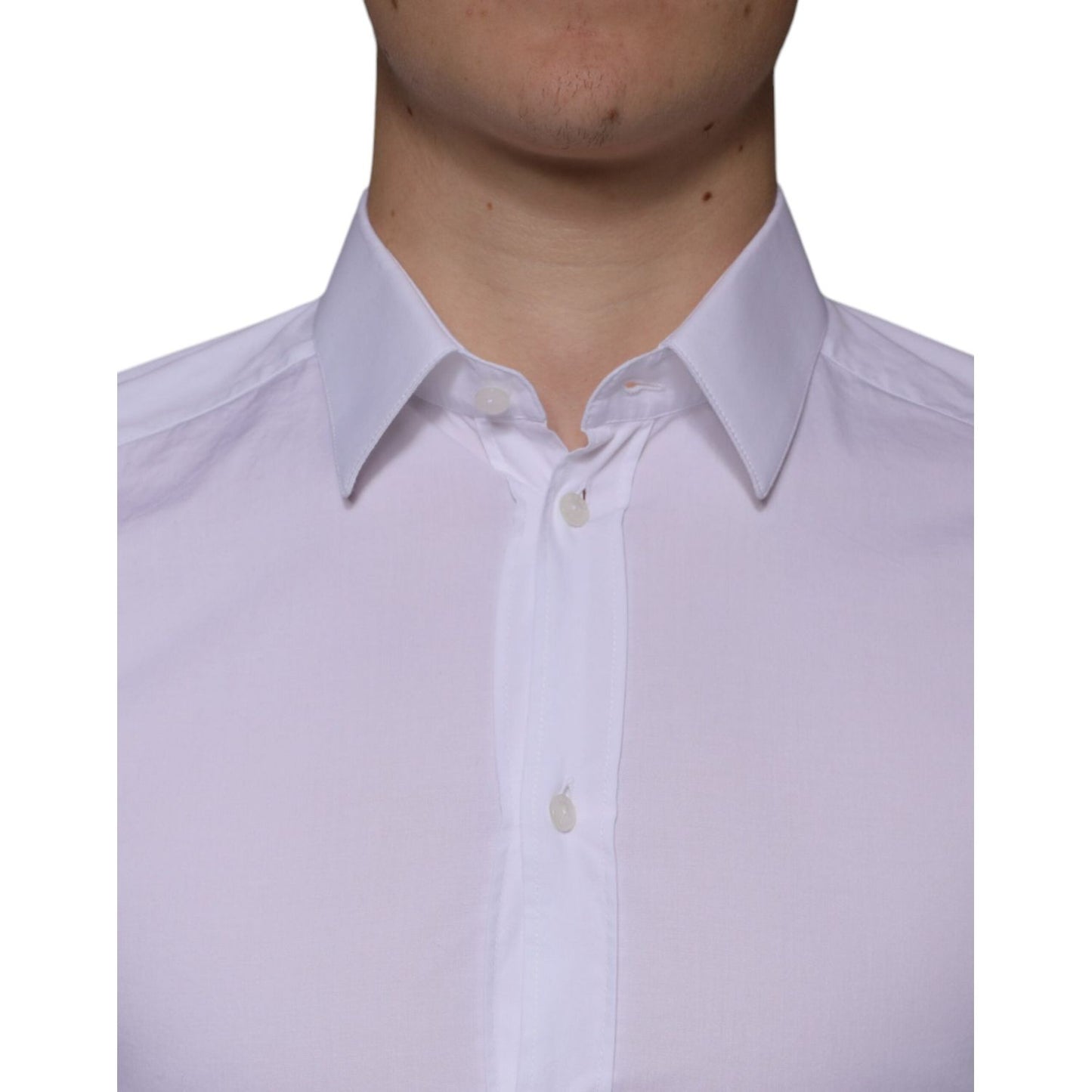 Dolce & Gabbana White Cotton Stretch Dress GOLD Formal Shirt Dolce & Gabbana