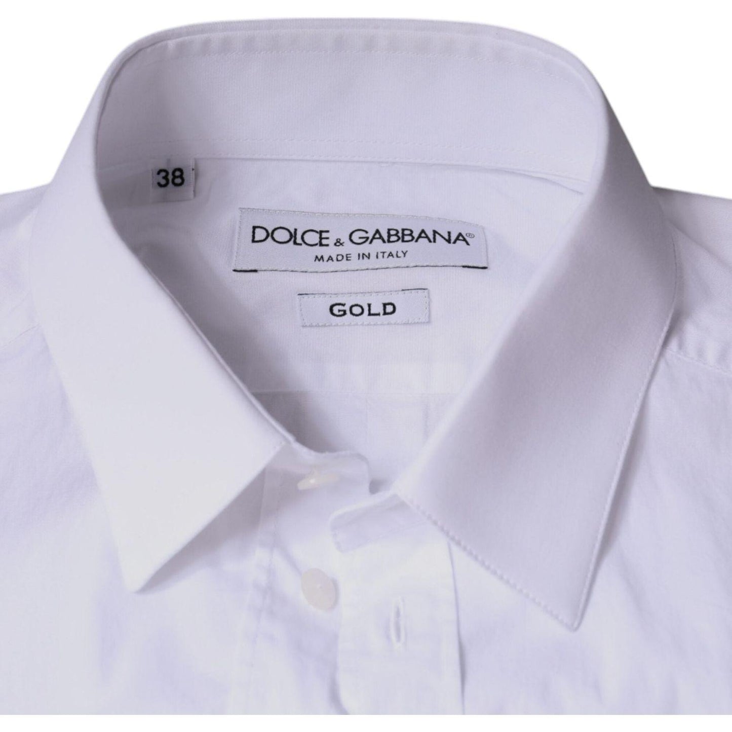 Dolce & Gabbana White Cotton Stretch Dress GOLD Formal Shirt Dolce & Gabbana