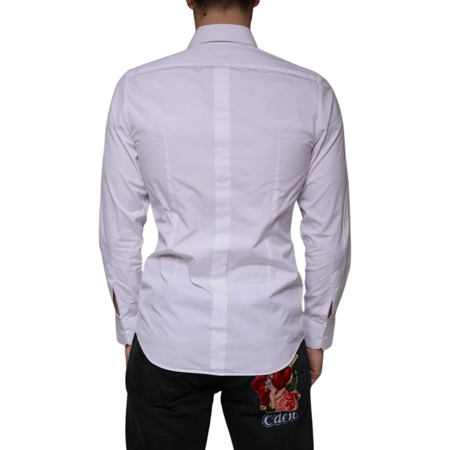 Dolce & Gabbana White Bib Cotton Poplin GOLD Men Formal Shirt Dolce & Gabbana