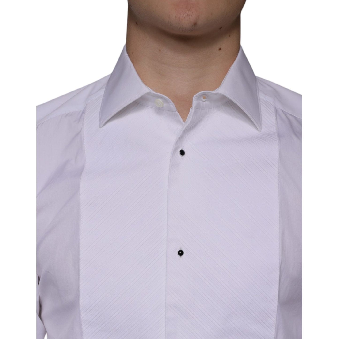 Dolce & Gabbana White Bib Cotton Poplin GOLD Men Formal Shirt Dolce & Gabbana