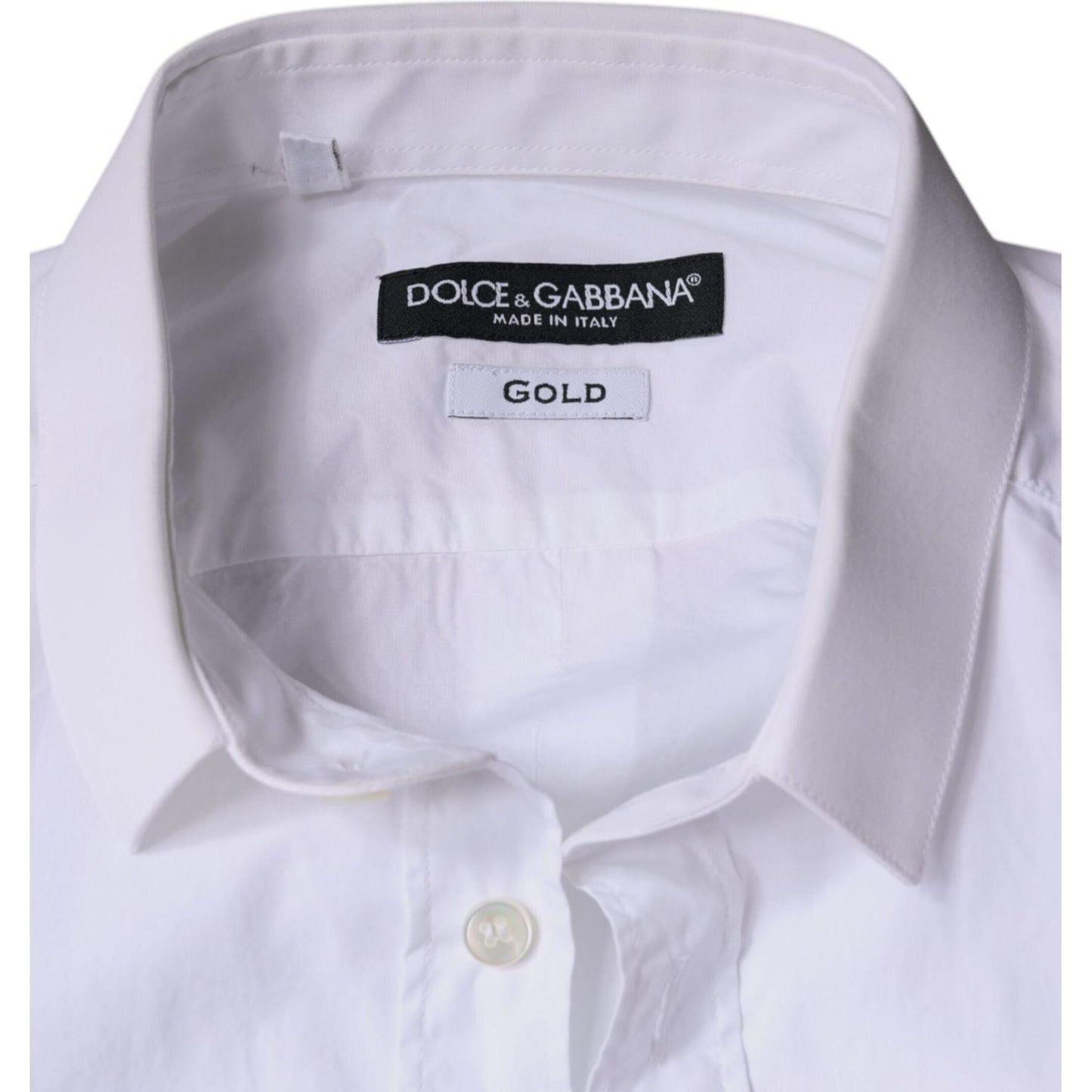 Dolce & Gabbana White Cotton Dress GOLD Formal Collared Shirt Dolce & Gabbana