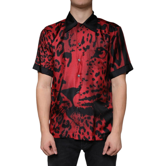 Dolce & Gabbana Red Leopard Silk Button Down Casual Shirt Dolce & Gabbana