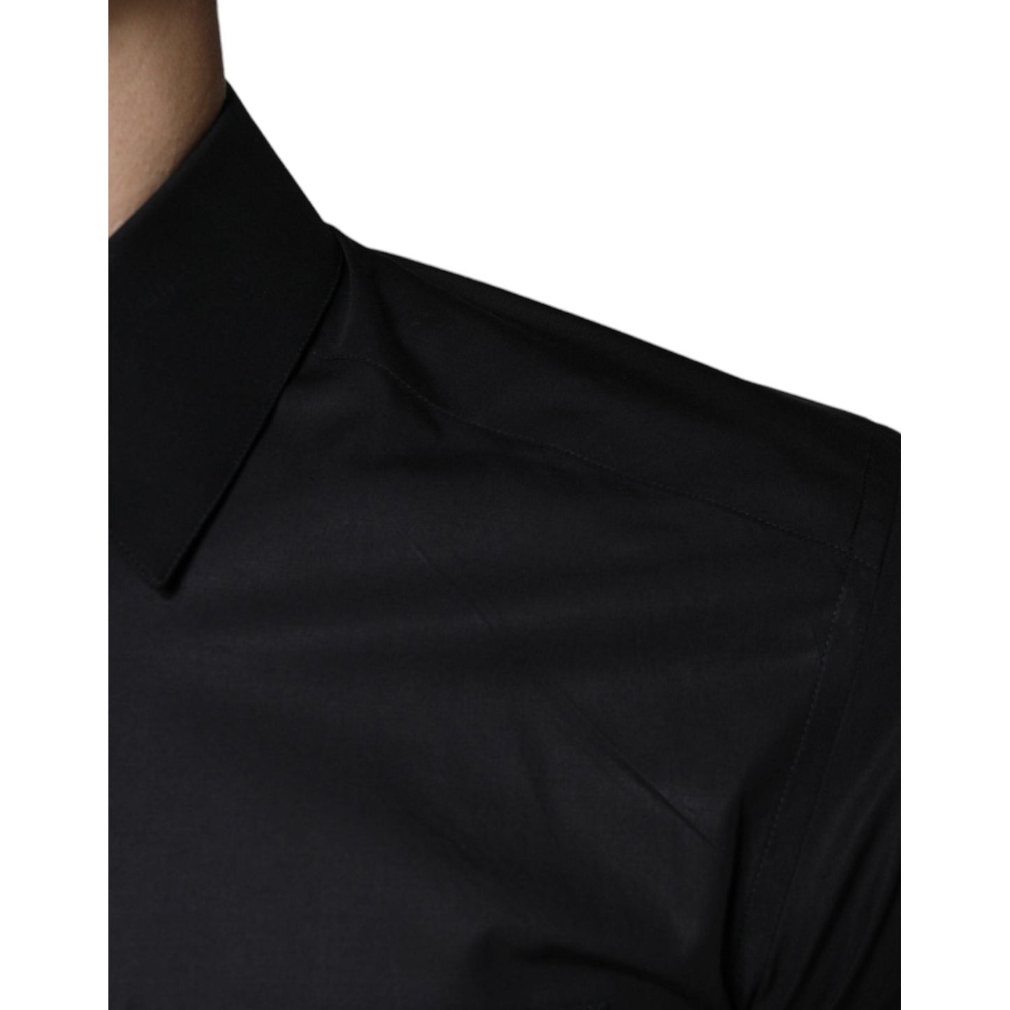 Dolce & Gabbana Black Cotton Stretch Dress GOLD Formal Shirt Dolce & Gabbana