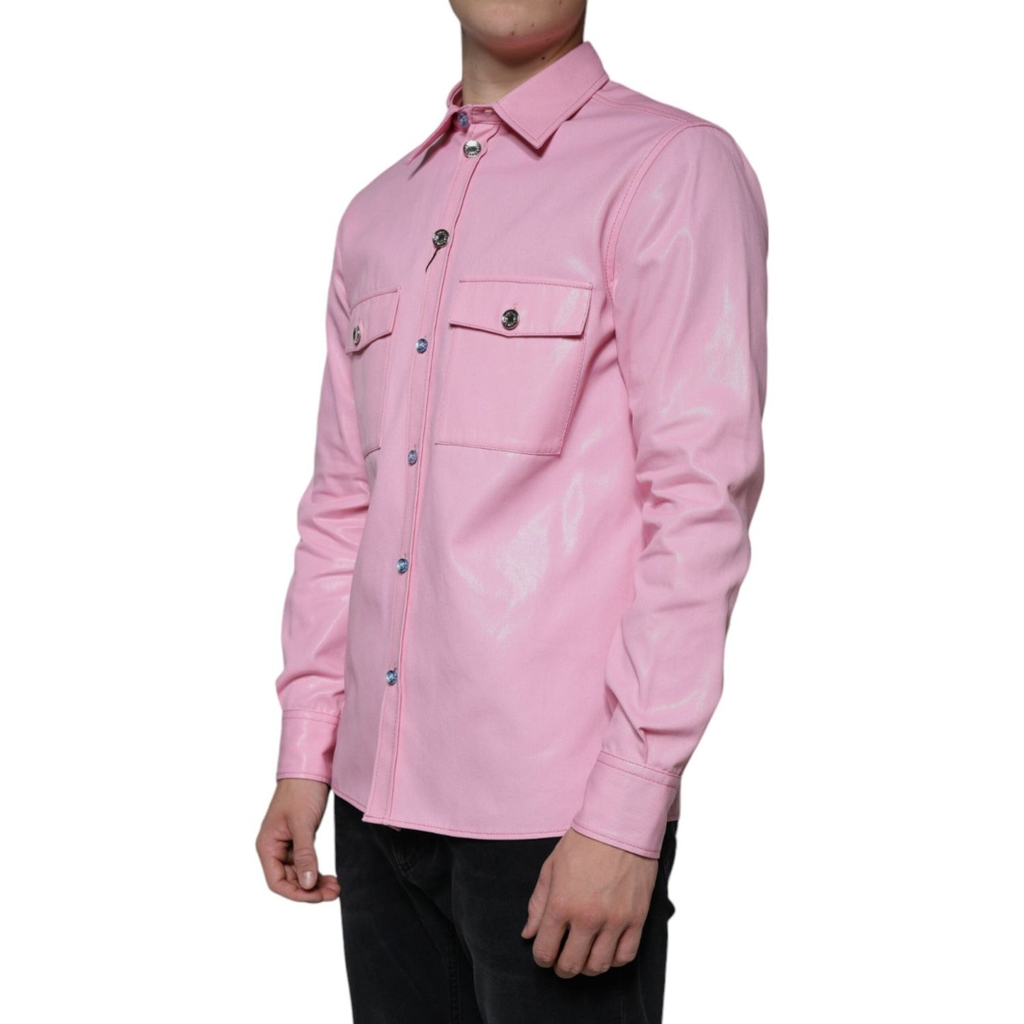 Dolce & Gabbana Pink Cotton Collared Button Down Shirt Dolce & Gabbana