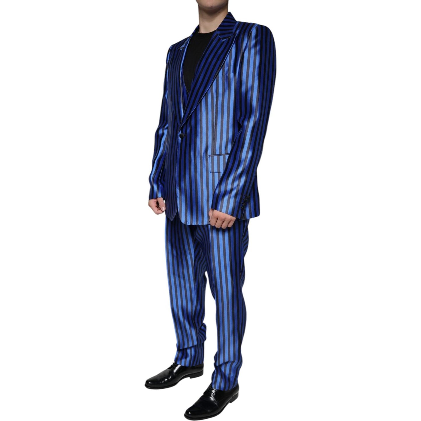 Dolce & Gabbana Metallic Blue Stripes Formal 3 Piece Suit Dolce & Gabbana