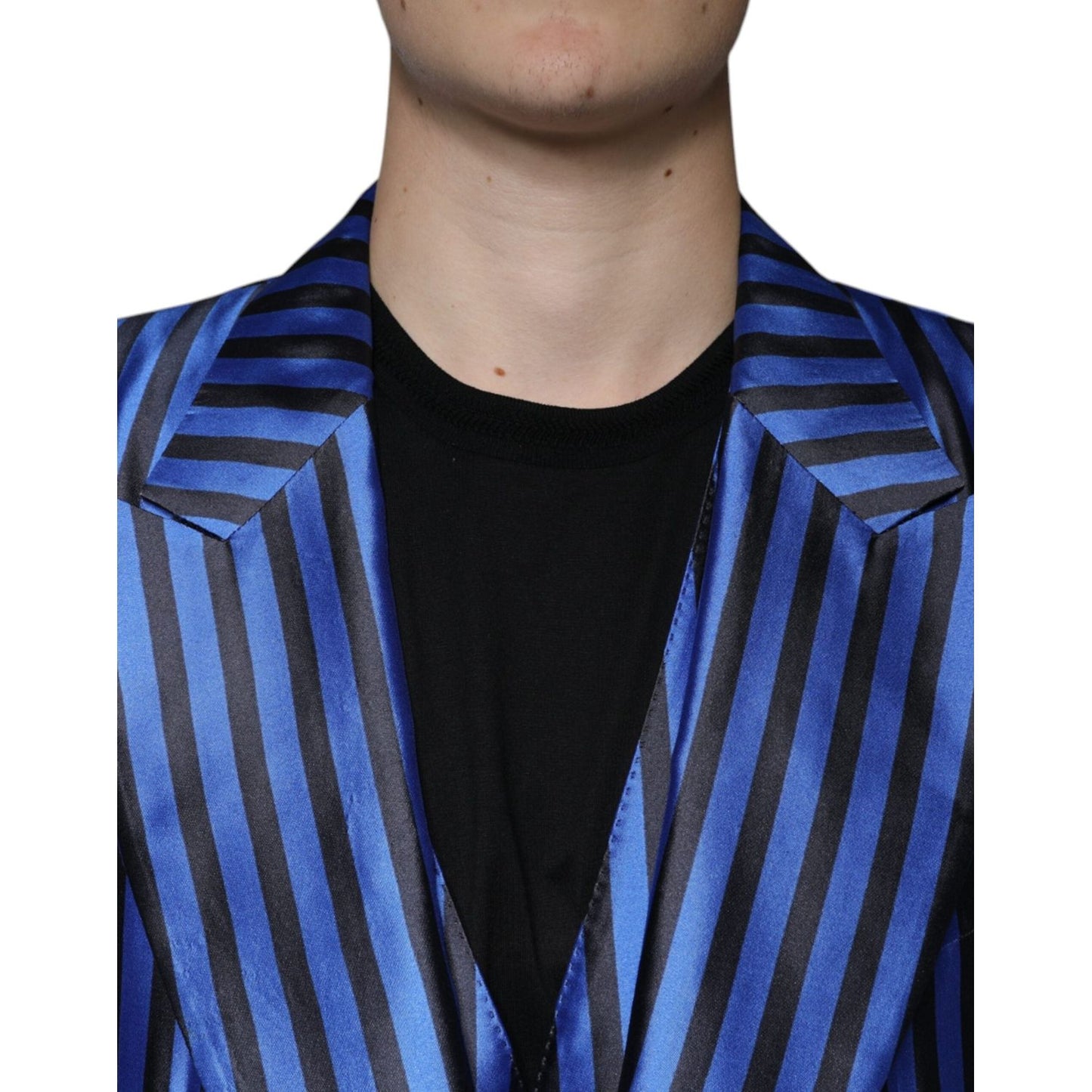 Dolce & Gabbana Metallic Blue Stripes Formal 3 Piece Suit Dolce & Gabbana