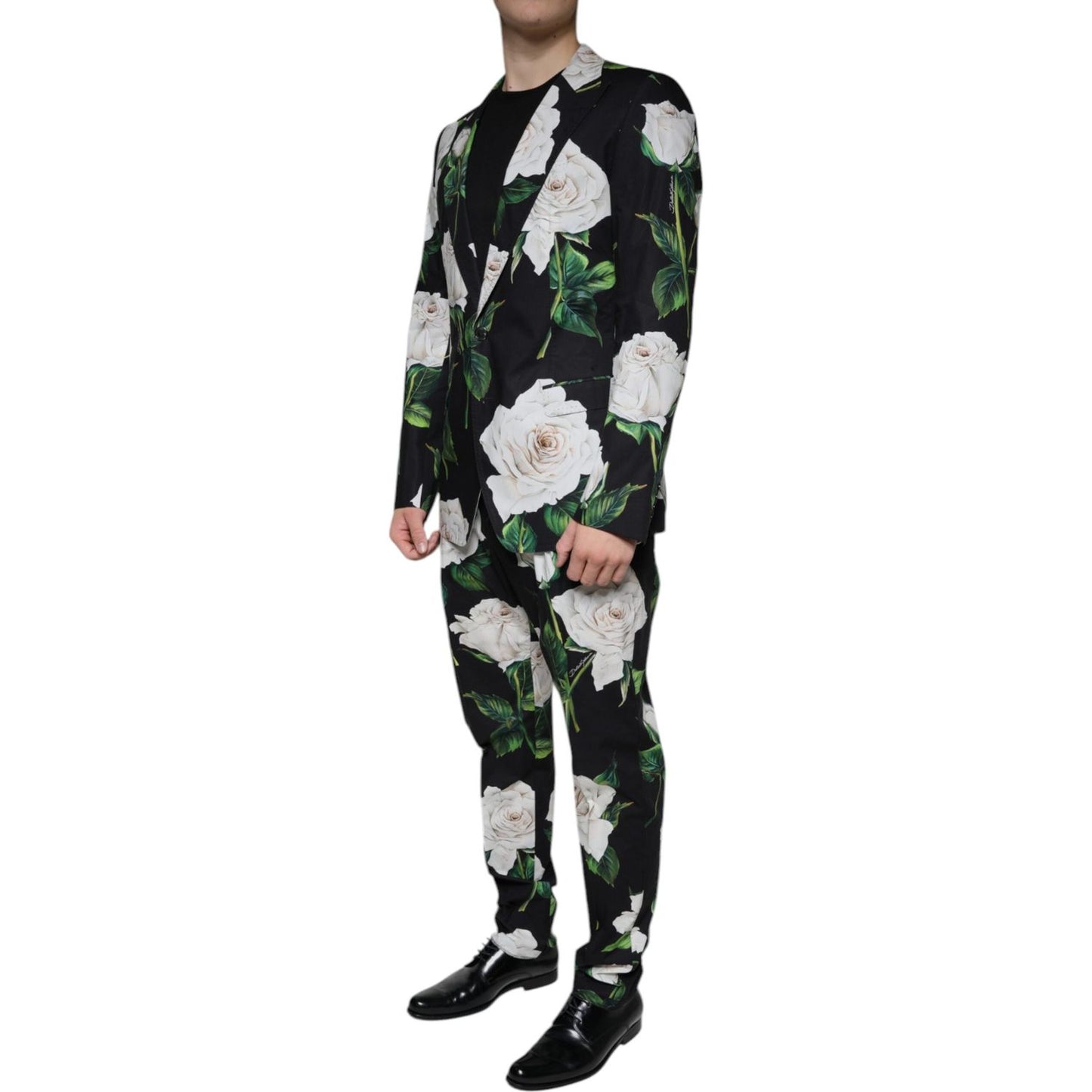 Dolce & Gabbana Black Rose Cotton Men Formal 2 Piece Suit Dolce & Gabbana