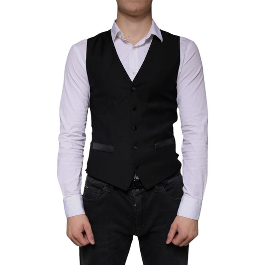 Dolce & Gabbana Black Wool Waistcoat Dress Formal Vest Dolce & Gabbana