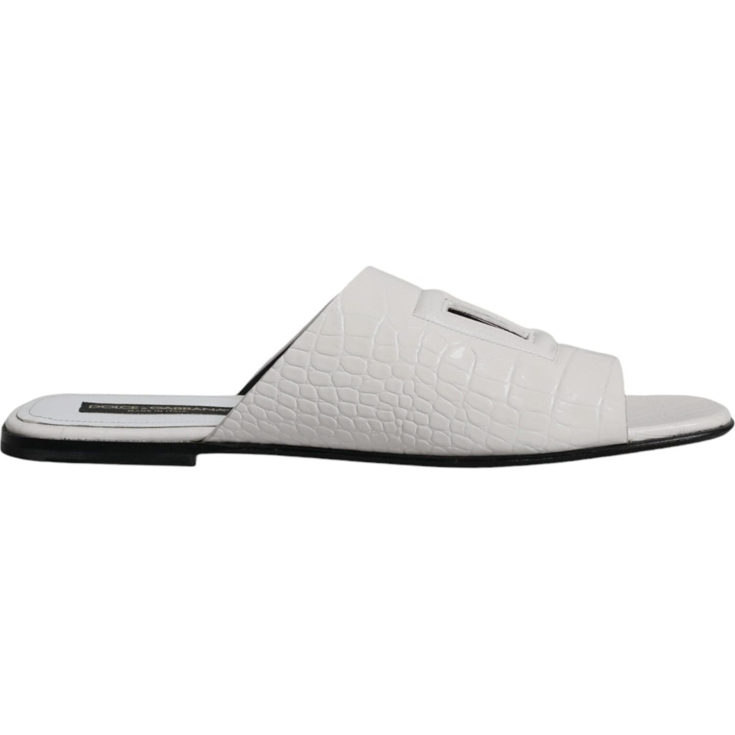 Dolce & Gabbana White DG Cut Out Leather Slides Sandals Shoes Dolce & Gabbana